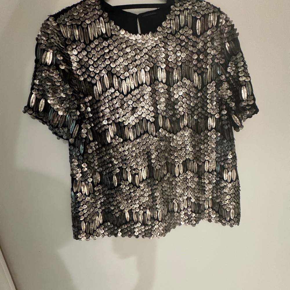 Sequin Embellished Black and Silver Women's Top